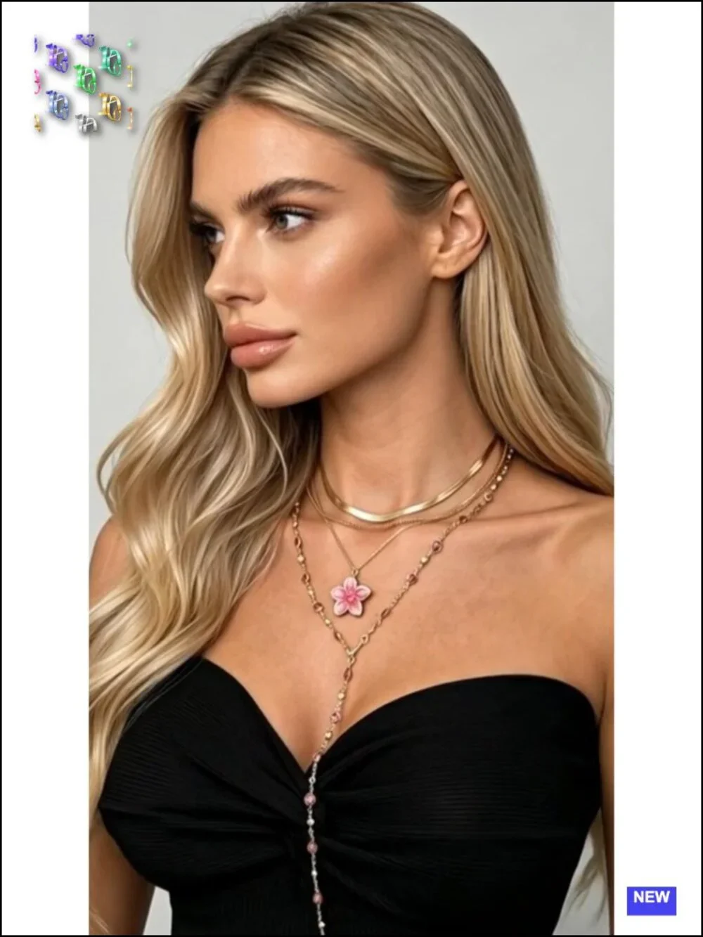 Gold Layered Floral Y-Shape Crystal Bead Choker Necklace Set Boho Statement